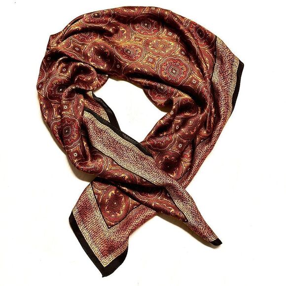 Vintage Echo traditional design silk scarf black gold red 30” square - Picture 7 of 7